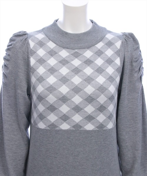 CLEAR BASIC（クリアベーシック）の「ブロックチェックジャガードニットロングワンピース[大人 フェミニン 上品]≪AW新作≫（ワンピース・レディース・ブラック/杢グレー・F）」の9枚目の写真