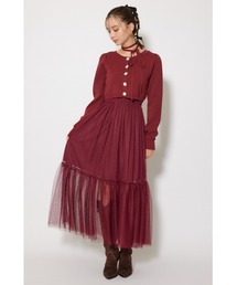 ニットカーディガンセットドットチュールフレアワンピース 秋服 冬服