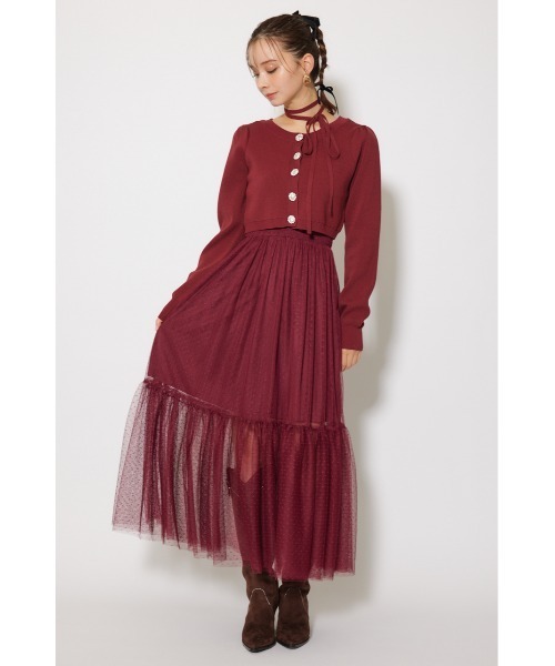 rienda(リエンダ)の「ニットカーディガンセットドットチュールフレアワンピース 秋服 冬服(ワンピース・レディース・ホワイト/バーガンディー/ブラック・FREE)」の3枚目の写真