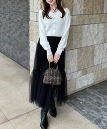ニットカーディガンセットドットチュールフレアワンピース 秋服 冬服