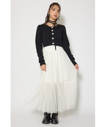 ニットカーディガンセットドットチュールフレアワンピース 秋服 冬服