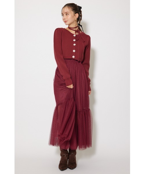 rienda(リエンダ)の「ニットカーディガンセットドットチュールフレアワンピース 秋服 冬服(ワンピース・レディース・ホワイト/バーガンディー/ブラック・FREE)」の12枚目の写真