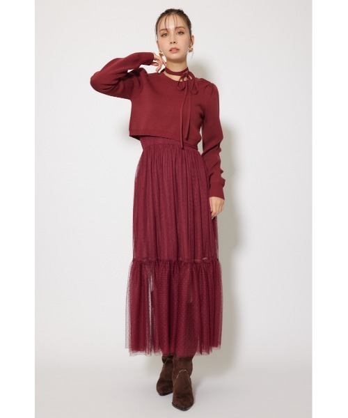 rienda(リエンダ)の「ニットカーディガンセットドットチュールフレアワンピース 秋服 冬服(ワンピース・レディース・ホワイト/バーガンディー/ブラック・FREE)」の16枚目の写真