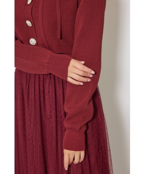 rienda(リエンダ)の「ニットカーディガンセットドットチュールフレアワンピース 秋服 冬服(ワンピース・レディース・ホワイト/バーガンディー/ブラック・FREE)」の4枚目の写真
