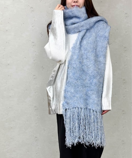 Per sist ence（パーシエンス）の「モヘアタッチフリンジデザインボリュームカラーマフラー（マフラー・レディース・グレー/チャコールグレー/ブラウン/レッド/ライトブルー/ホワイト系・ONE SIZE）」の7枚目の写真