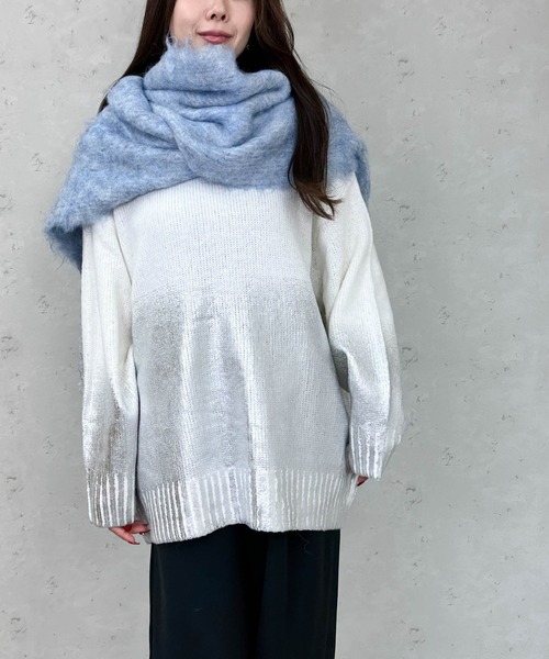 Per sist ence（パーシエンス）の「モヘアタッチフリンジデザインボリュームカラーマフラー（マフラー・レディース・グレー/チャコールグレー/ブラウン/レッド/ライトブルー/ホワイト系・ONE SIZE）」の12枚目の写真