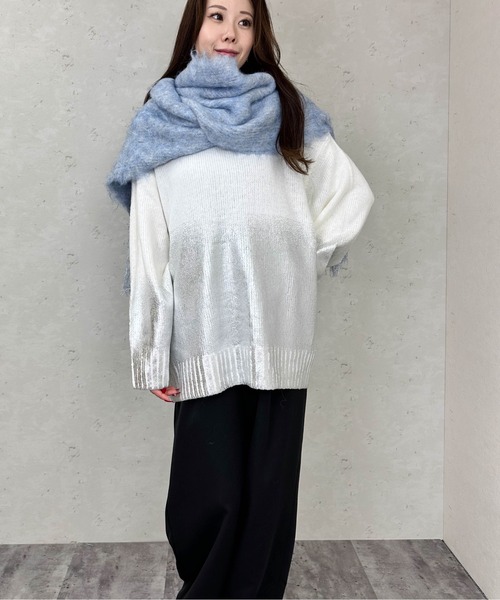 Per sist ence（パーシエンス）の「モヘアタッチフリンジデザインボリュームカラーマフラー（マフラー・レディース・グレー/チャコールグレー/ブラウン/レッド/ライトブルー/ホワイト系・ONE SIZE）」の13枚目の写真