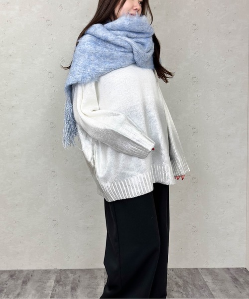 Per sist ence（パーシエンス）の「モヘアタッチフリンジデザインボリュームカラーマフラー（マフラー・レディース・グレー/チャコールグレー/ブラウン/レッド/ライトブルー/ホワイト系・ONE SIZE）」の15枚目の写真