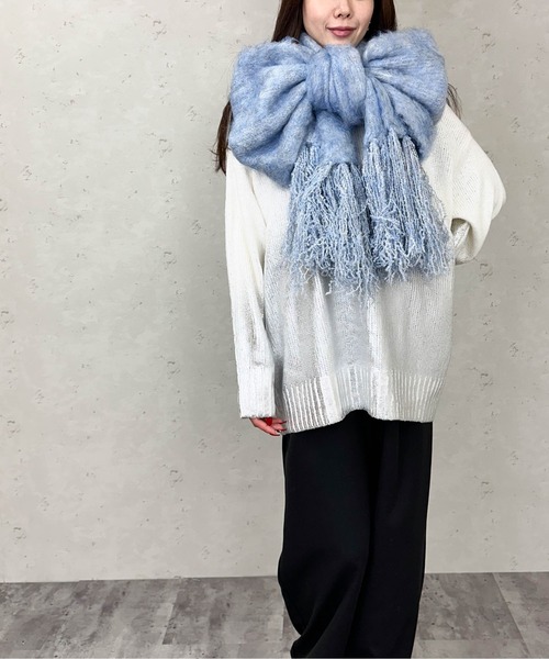 Per sist ence（パーシエンス）の「モヘアタッチフリンジデザインボリュームカラーマフラー（マフラー・レディース・グレー/チャコールグレー/ブラウン/レッド/ライトブルー/ホワイト系・ONE SIZE）」の19枚目の写真