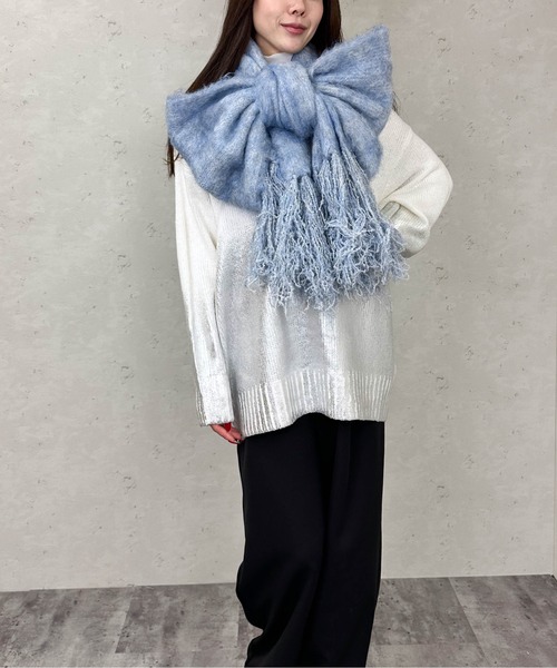 Per sist ence（パーシエンス）の「モヘアタッチフリンジデザインボリュームカラーマフラー（マフラー・レディース・グレー/チャコールグレー/ブラウン/レッド/ライトブルー/ホワイト系・ONE SIZE）」の21枚目の写真