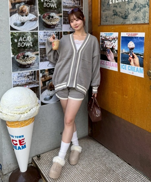 continuer de NICE CLAUP（コンティニューデナイスクラップ）の「【セットアップ】ジップカーデ＆ニットパンツセット（セットアップ・レディース・グレー/アイボリー/ネイビー・FREE）」の7枚目の写真