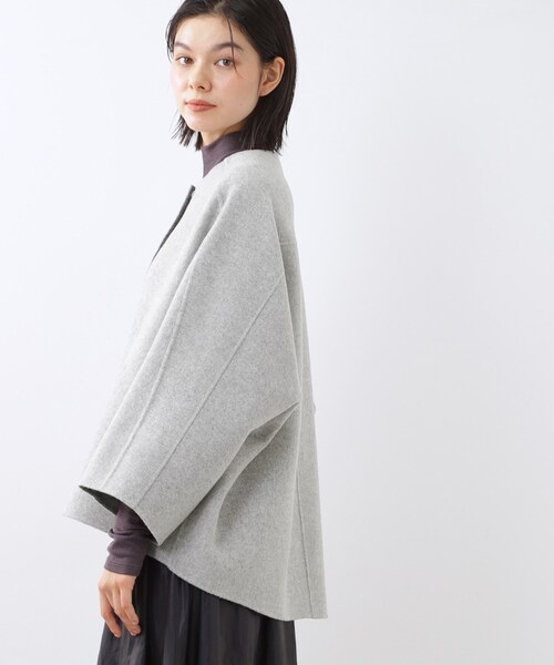 リフレクト／定価3.8万円 日本製 アンゴラウール ノーカラーショートジャケット セール】リバー仕立てショートコート（ノーカラーコート）｜Reflect