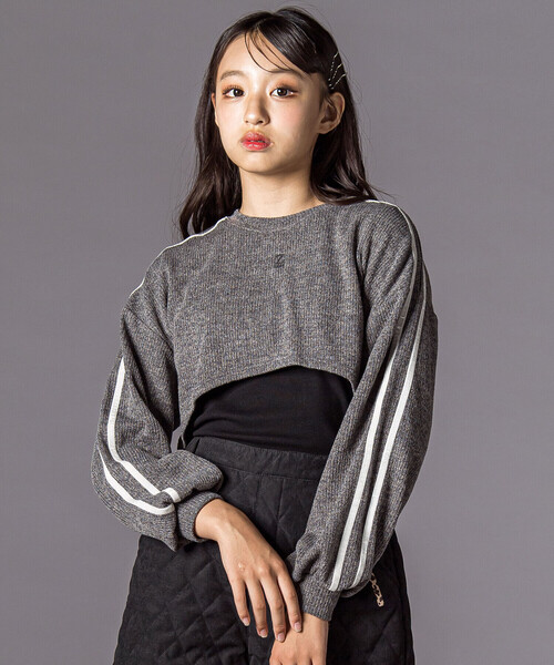 ZIDDY（ジディ）の「【 ニコ☆プチ 掲載 】メランジニット＆長袖リブTシャツセット(130~160cm)（アンサンブル・キッズ・ブラック/グレー・150cm/130cm/140cm/FREE）」の2枚目の写真