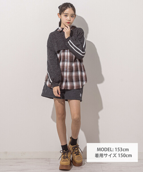 ZIDDY（ジディ）の「【 ニコ☆プチ 掲載 】メランジニット＆長袖リブTシャツセット(130~160cm)（アンサンブル・キッズ・ブラック/グレー・150cm/130cm/140cm/FREE）」の4枚目の写真