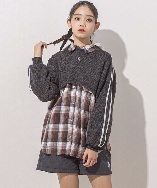 ZIDDY（ジディ）の「【 ニコ☆プチ 掲載 】メランジニット＆長袖リブTシャツセット(130~160cm)（アンサンブル・キッズ・ブラック/グレー・150cm/130cm/140cm/FREE）」の5枚目の写真