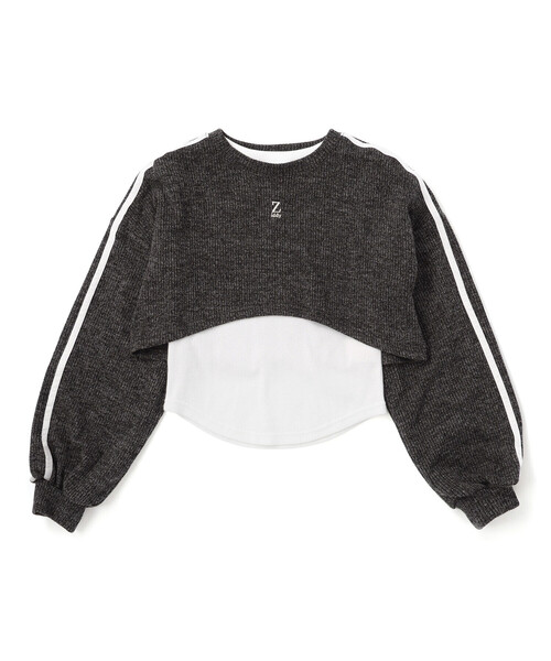 ZIDDY（ジディ）の「【 ニコ☆プチ 掲載 】メランジニット＆長袖リブTシャツセット(130~160cm)（アンサンブル・キッズ・ブラック/グレー・150cm/130cm/140cm/FREE）」の9枚目の写真