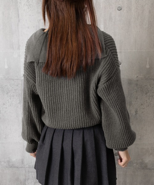 Miniministore(ミニミニストア)の「スキッパーニットvネック 襟付きセーター(ニット/セーター・レディース・ダークグレー/ベージュ/ブラック・FREE)」の18枚目の写真
