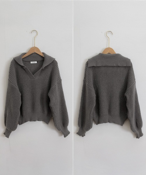 Miniministore(ミニミニストア)の「スキッパーニットvネック 襟付きセーター(ニット/セーター・レディース・ダークグレー/ベージュ/ブラック・FREE)」の20枚目の写真