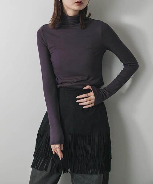 SENSE OF PLACE by URBAN RESEARCH（センスオブプレイスバイアーバンリサーチ）の「『毛玉防止』メローハイネックトップ（Tシャツ/カットソー・レディース・チャコールグレー/ブラック/ピンク/アイボリー/ブラウン系その他/ブルー・ONE）」の3枚目の写真