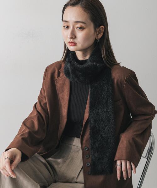 SENSE OF PLACE by URBAN RESEARCH（センスオブプレイスバイアーバンリサーチ）の「シャギーナローストール（マフラー・レディース・イエロー/ブラック/オフホワイト・ONE）」の6枚目の写真