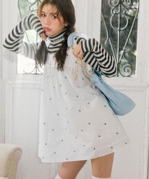 シェリエ　新品　ホワイト ブラックドット 長袖ワンピース F ウエストシャーリングワンピース 25SS：ホワイトドット│胸が