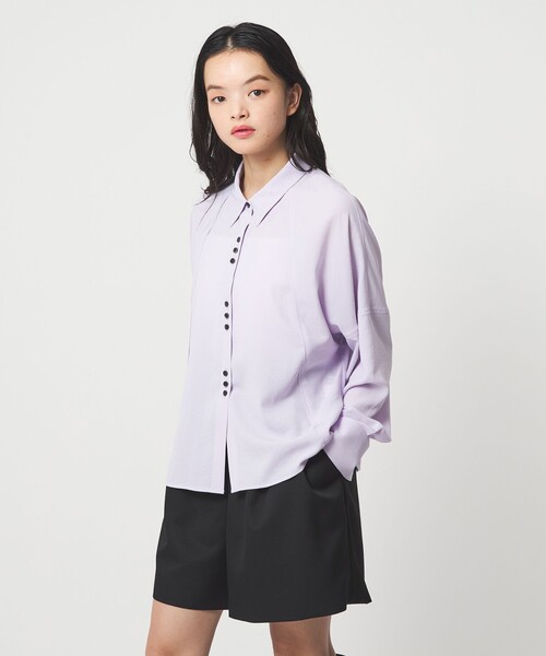 EMMEL REFINES(エメルリファインズ)の「<EMMEL REFINES>EM V/ポプリン オーバー シャツ(シャツ/ブラウス・レディース・ライラック/オフホワイト・FREE)」の5枚目の写真