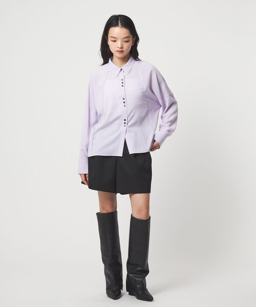 EMMEL REFINES(エメルリファインズ)の「<EMMEL REFINES>EM V/ポプリン オーバー シャツ(シャツ/ブラウス・レディース・ライラック/オフホワイト・FREE)」の7枚目の写真