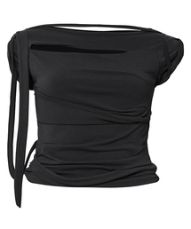 FLAREUP（フレアアップ）の「Asymmetrical Draped Strap Roll-Up T-Shirt (FL-170_Black)（Tシャツ/カットソー）」