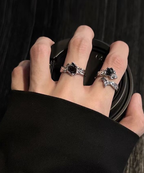 446633】ブラックデザインリング2点セット(RZ)（リング）｜mul.（ムル