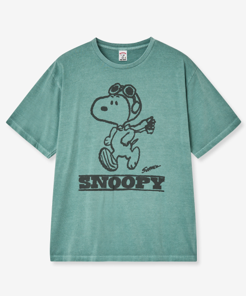 VTWO（ブイツー）の「パイロットジョギングスヌーピー ピグメントTシャツ (GREEN)（Tシャツ/カットソー・メンズ・その他・SMALL/MEDIUM/LARGE）」の2枚目の写真