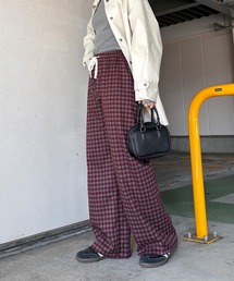 ISOOK（アイスー）の「【ISOOK / アイスー】フランネルチェックパンツ / イージーパンツ ウエストゴム ハイウエスト バーガンディ ブラック ネイビー 赤 黒 紺 紐パン ZOZOTOWN限定（その他パンツ・レディース）」