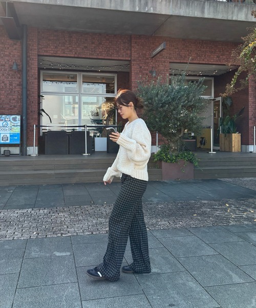 ISOOK(アイスー)の「【ISOOK / アイスー】フランネルチェックパンツ / イージーパンツ ウエストゴム ハイウエスト バーガンディ ブラック ネイビー 赤 黒 紺 紐パン ZOZOTOWN限定(その他パンツ・レディース・ネイビー/バーガンディー/ブラック・FREE)」の6枚目の写真