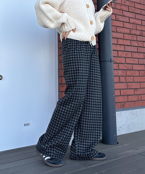 ISOOK(アイスー)の「【ISOOK / アイスー】フランネルチェックパンツ / イージーパンツ ウエストゴム ハイウエスト バーガンディ ブラック ネイビー 赤 黒 紺 紐パン ZOZOTOWN限定(その他パンツ・レディース・ネイビー/バーガンディー/ブラック・FREE)」の4枚目の写真