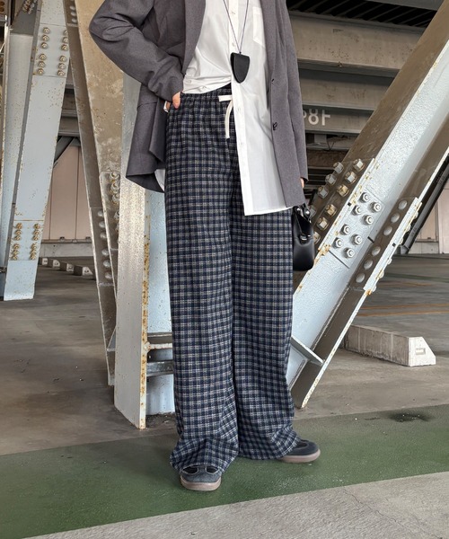 ISOOK(アイスー)の「【ISOOK / アイスー】フランネルチェックパンツ / イージーパンツ ウエストゴム ハイウエスト バーガンディ ブラック ネイビー 赤 黒 紺 紐パン ZOZOTOWN限定(その他パンツ・レディース・ネイビー/バーガンディー/ブラック・FREE)」の22枚目の写真