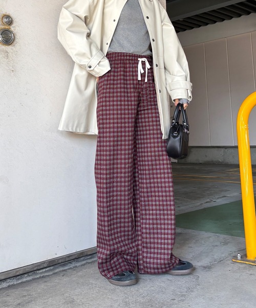 ISOOK(アイスー)の「【ISOOK / アイスー】フランネルチェックパンツ / イージーパンツ ウエストゴム ハイウエスト バーガンディ ブラック ネイビー 赤 黒 紺 紐パン ZOZOTOWN限定(その他パンツ・レディース・ネイビー/バーガンディー/ブラック・FREE)」の10枚目の写真
