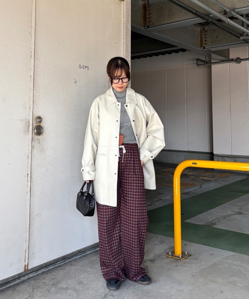 ISOOK(アイスー)の「【ISOOK / アイスー】フランネルチェックパンツ / イージーパンツ ウエストゴム ハイウエスト バーガンディ ブラック ネイビー 赤 黒 紺 紐パン ZOZOTOWN限定(その他パンツ・レディース・ネイビー/バーガンディー/ブラック・FREE)」の7枚目の写真