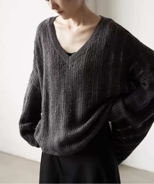AsheKsha(アシクシャ)の「【新作】レトロで優しい風合いの透かし編みニットプルオーバー(ニット/セーター・レディース・レッド/ダークグレー/オレンジ/パープル/アイボリー/ブルー・M)」の14枚目の写真