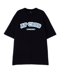 [オーバーサイズ]エイピークラブ 13番手 綿 ラウンドネック 半袖Tシャツ_ブラック