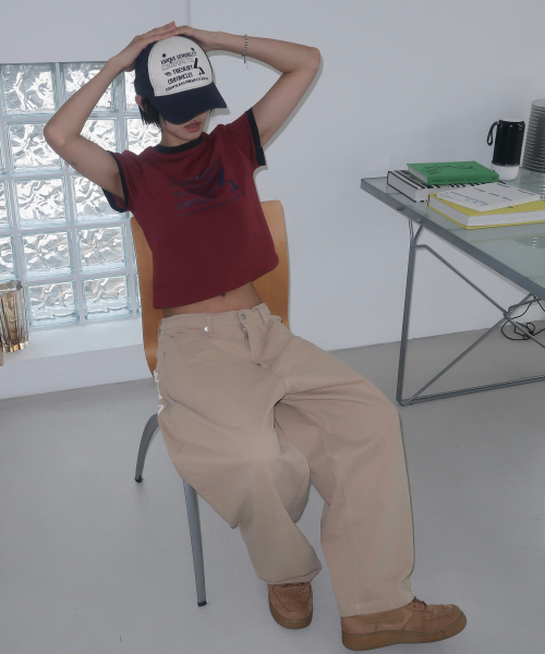 SOME PLACE（サムプレイス）の「レタリングプリントベーシックバルーンフィットワイドコットンパンツ[ベージュ]（その他パンツ・レディース・ベージュ・FREE）」の6枚目の写真