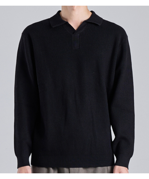 BUTTON SEOUL（ボタンソウル）の「ウールブレンドオープンカラーニット（ブラック）（ニット/セーター・メンズ・その他・MEDIUM/LARGE/X-LARGE）」の2枚目の写真