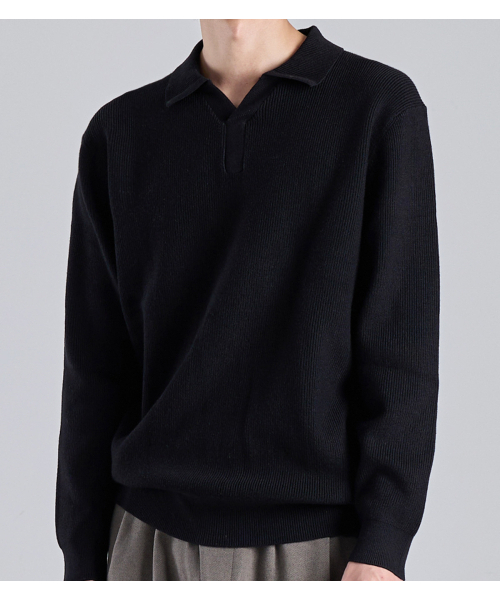 BUTTON SEOUL（ボタンソウル）の「ウールブレンドオープンカラーニット（ブラック）（ニット/セーター・メンズ・その他・MEDIUM/LARGE/X-LARGE）」の4枚目の写真