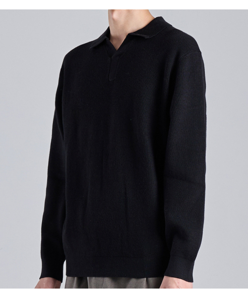 BUTTON SEOUL（ボタンソウル）の「ウールブレンドオープンカラーニット（ブラック）（ニット/セーター・メンズ・その他・MEDIUM/LARGE/X-LARGE）」の6枚目の写真