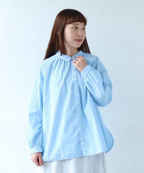 bulle de savon(ビュルデサボン)の「●強撚ポプリン 製品染めブラウス(シャツ/ブラウス・レディース・ピンク/ライム/ホワイト/サックスブルー・FREE)」の4枚目の写真