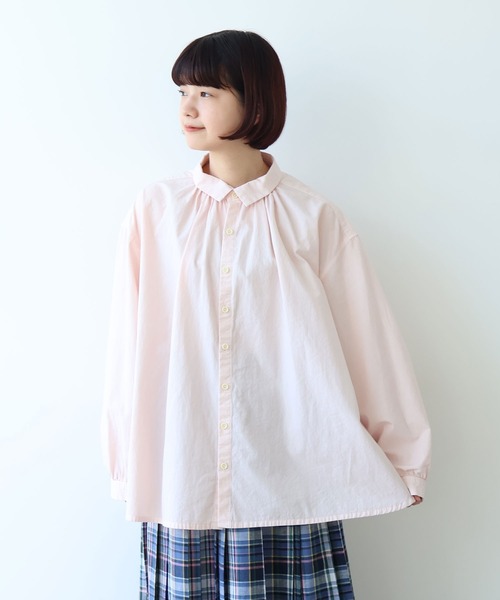 bulle de savon(ビュルデサボン)の「●強撚ポプリン 製品染めブラウス(シャツ/ブラウス・レディース・ピンク/ライム/ホワイト/サックスブルー・FREE)」の2枚目の写真