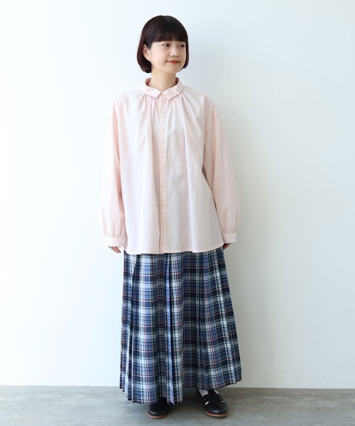 bulle de savon(ビュルデサボン)の「●強撚ポプリン 製品染めブラウス(シャツ/ブラウス・レディース・ピンク/ライム/ホワイト/サックスブルー・FREE)」の11枚目の写真