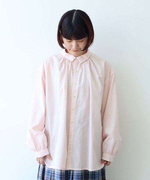 bulle de savon(ビュルデサボン)の「●強撚ポプリン 製品染めブラウス(シャツ/ブラウス・レディース・ピンク/ライム/ホワイト/サックスブルー・FREE)」の6枚目の写真