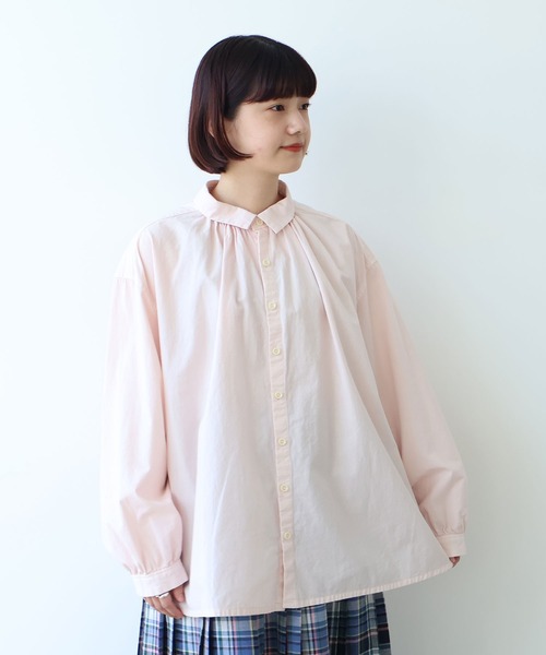 bulle de savon(ビュルデサボン)の「●強撚ポプリン 製品染めブラウス(シャツ/ブラウス・レディース・ピンク/ライム/ホワイト/サックスブルー・FREE)」の7枚目の写真