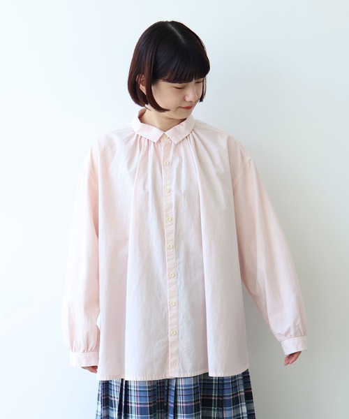 bulle de savon(ビュルデサボン)の「●強撚ポプリン 製品染めブラウス(シャツ/ブラウス・レディース・ピンク/ライム/ホワイト/サックスブルー・FREE)」の5枚目の写真