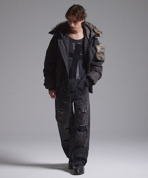 GRANCY ファー ポケット デザイン フェードN2B ジャケット L GRANCY】ファーポケットデザインフェードN2Bジャケット / Furpocket