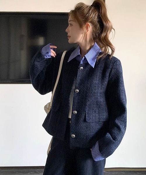 チェック柄シャツ ドッキング ツイードジャケット（その他アウター